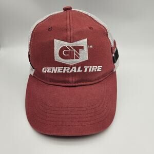 General Tire Hat Cap Snap Back Red White Mesh Trucker Embroidered Racing Mens